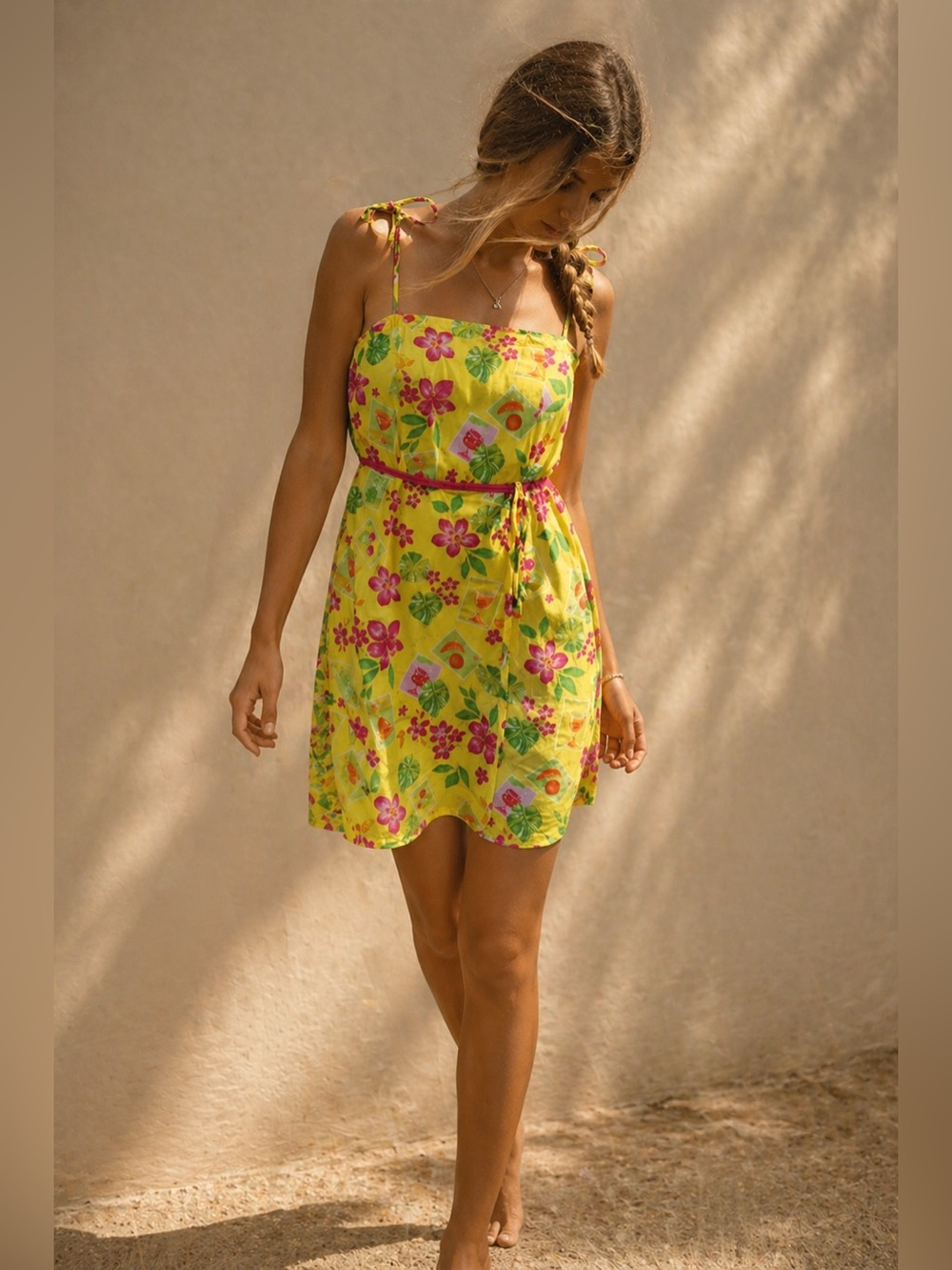 Vintage Tahiti Reef Club Yellow Tropical Sundress Ss L Resort Wear Hawaiian Y2K